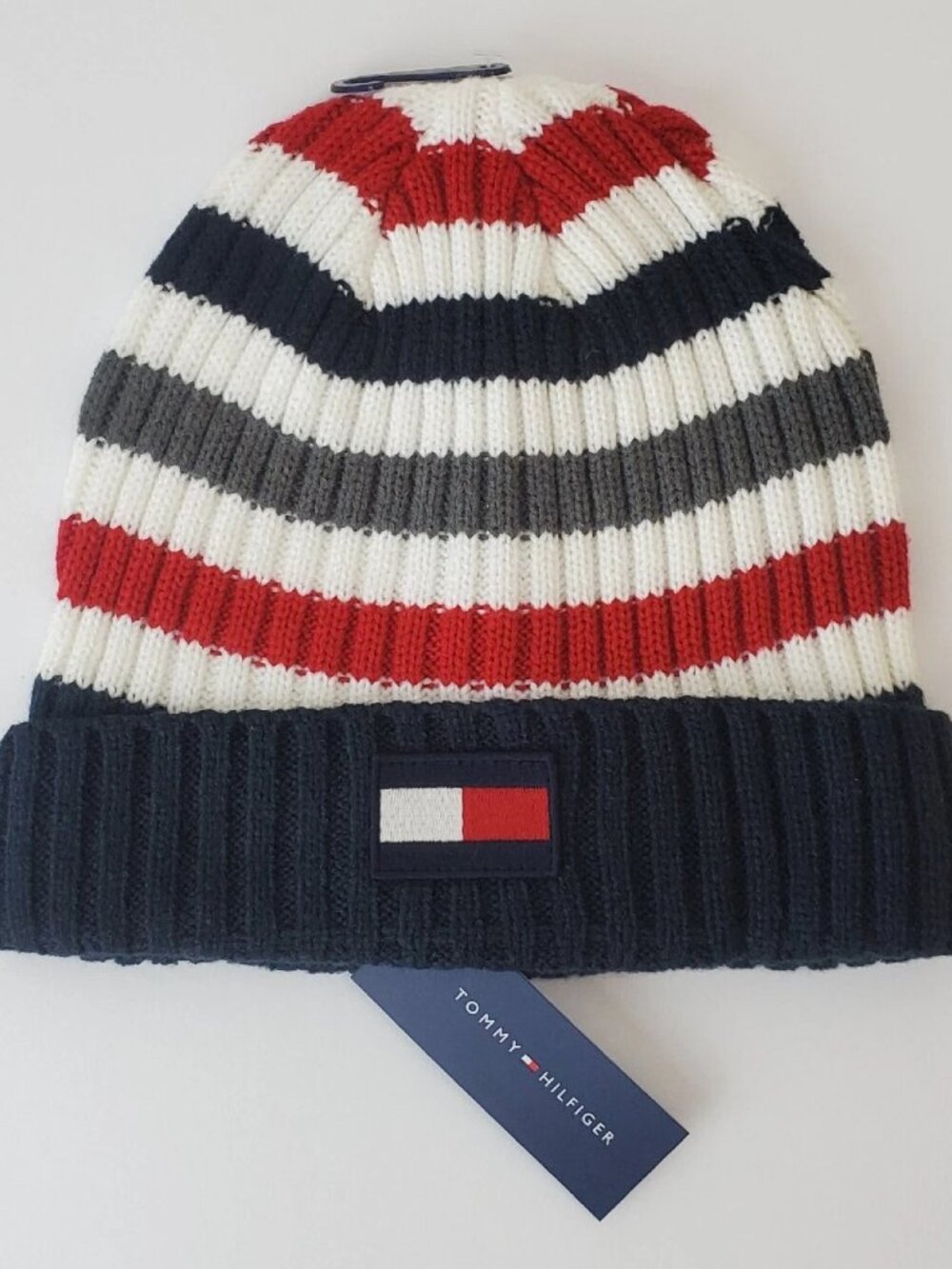 TOMMY HILFIGER BEANIE HAT MEN EMBROIDERED LOGO ONESIZE MULTICOLOR COLD WEATHER - Picture 4 of 4
